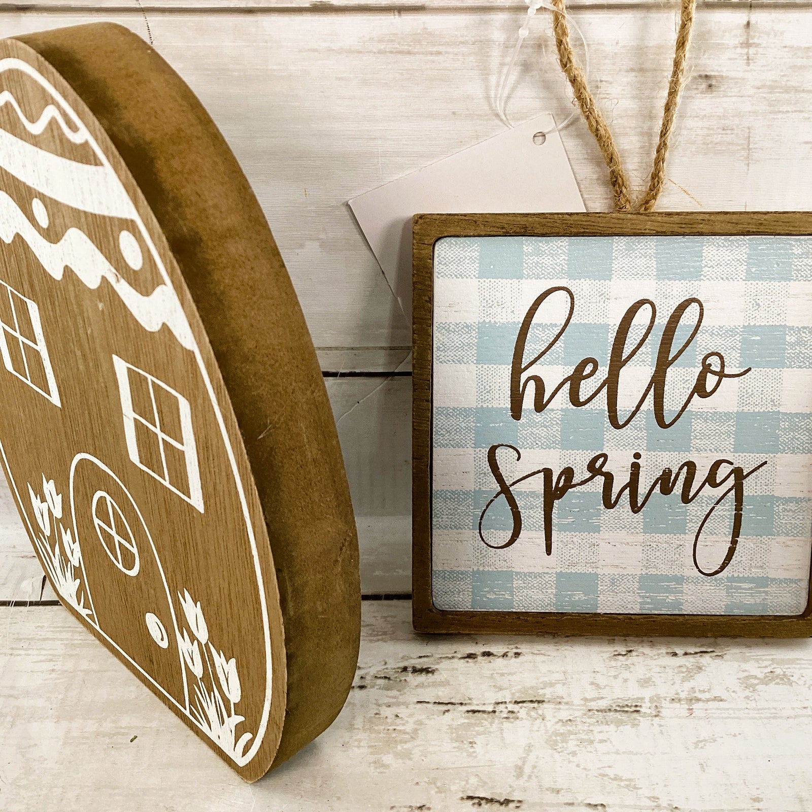 Easter Decor - Hello Spring Ornament Egg House 2pc