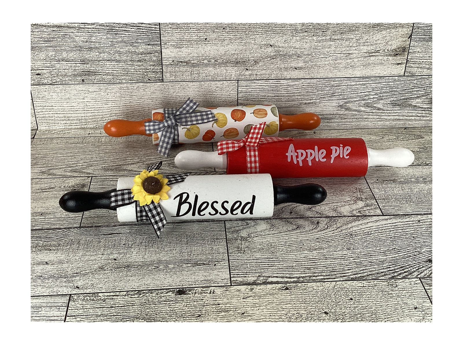 AGD Fall Decor - Chunky Wood Wagon Apple Sunflower Pumpkin Tier Tray