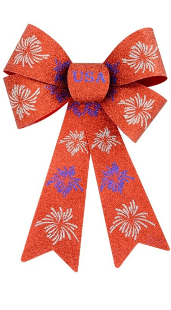 DT Patriotic Decor - Fireworks PVC Red Glitter Wreath Bow
