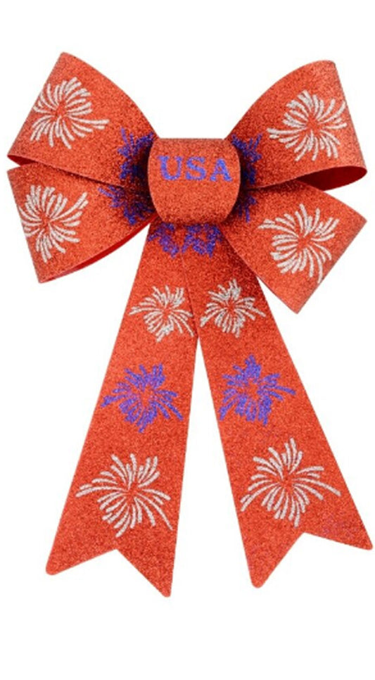DT Patriotic Decor - Fireworks PVC Red Glitter Wreath Bow