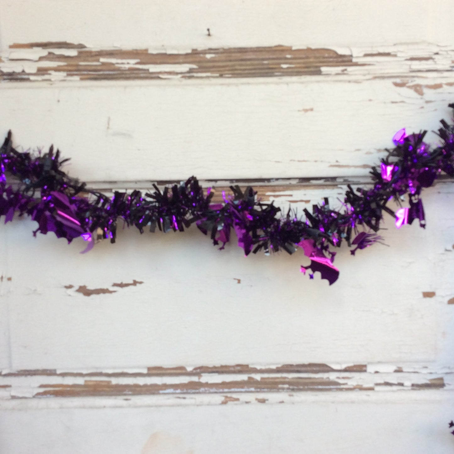AGD Halloween Decor - Purple Bat BlackTinsel with Purple Lighted Garland 7ft