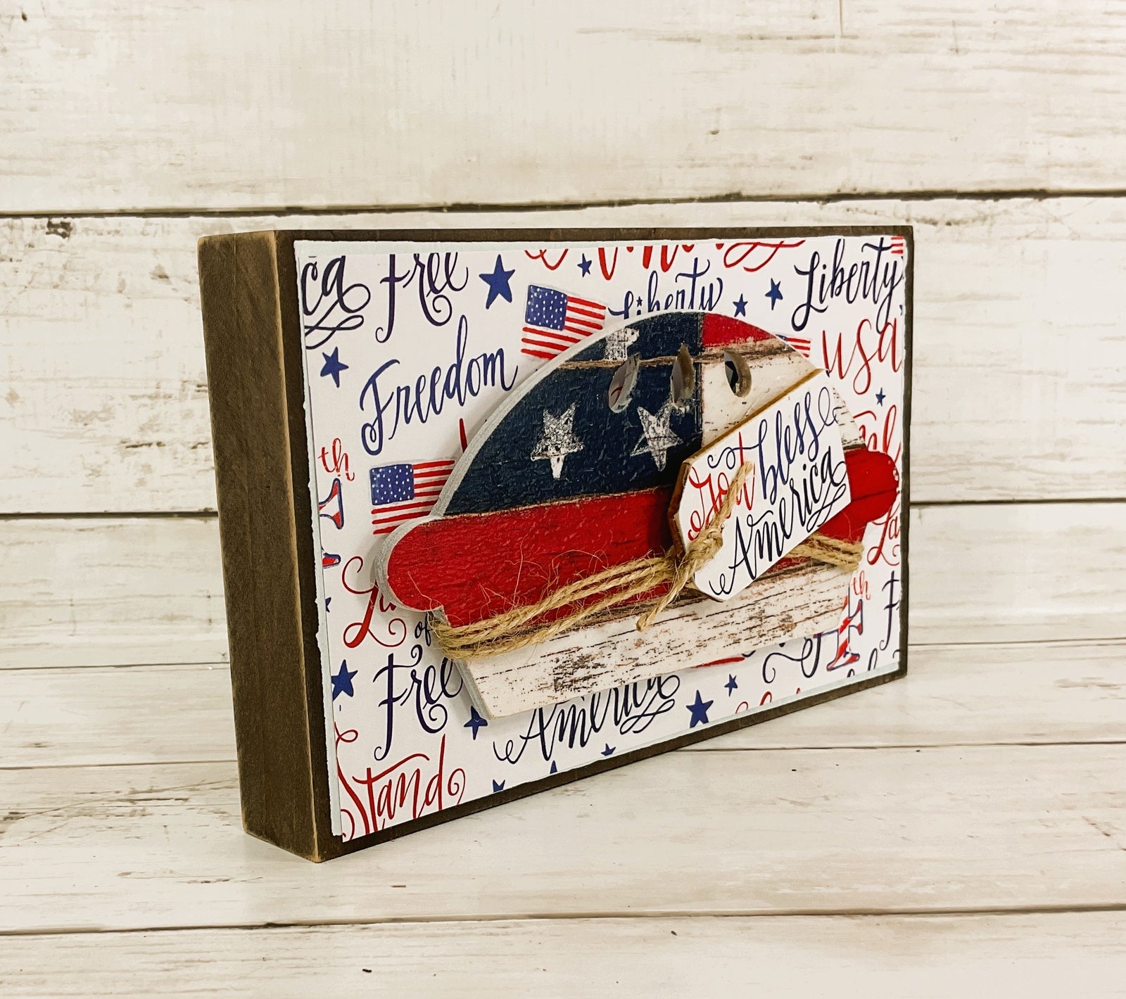 AGD Patriotic Decor- God Bless America Apple-PIe Wood Block Sign