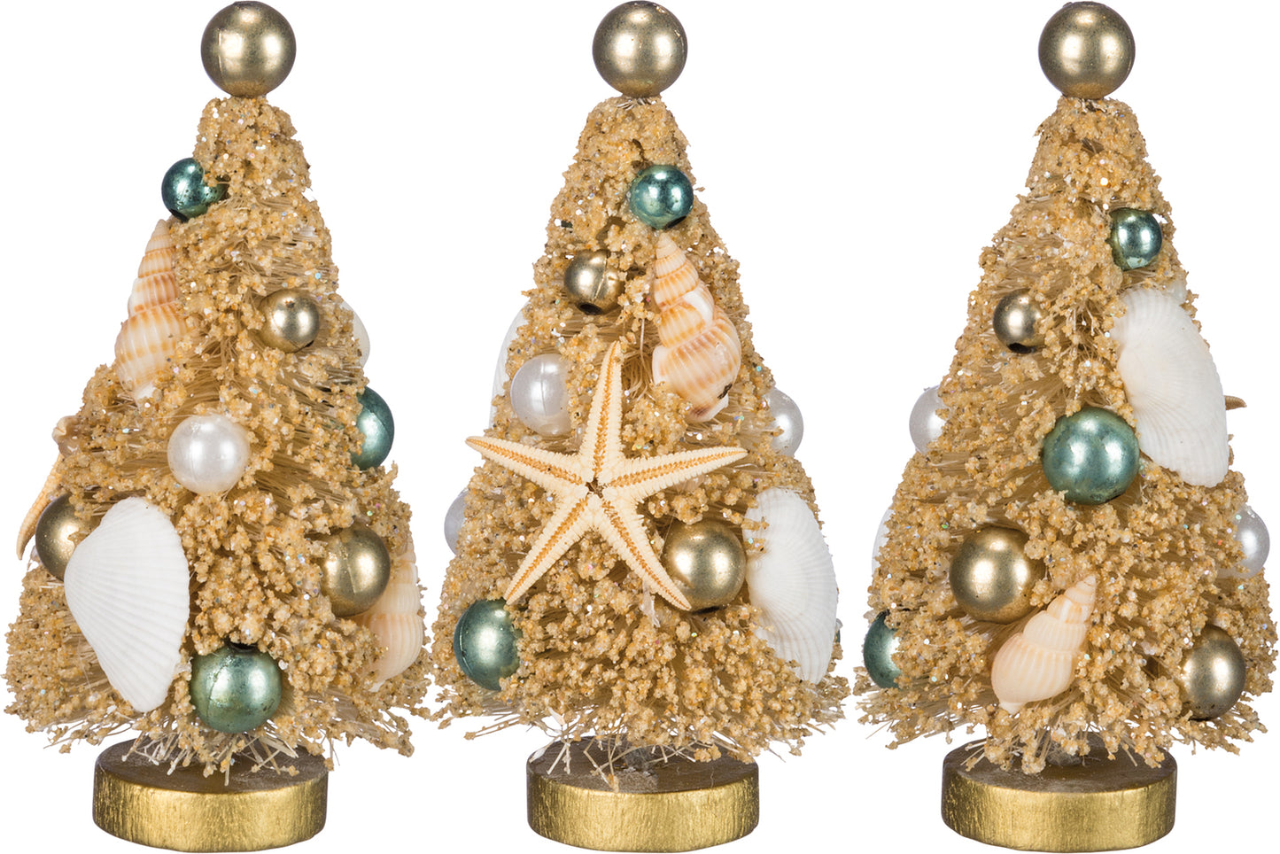 PBK Christmas Decor - Sisal Bottle Brush Beach Seashell Trees 3pc.
