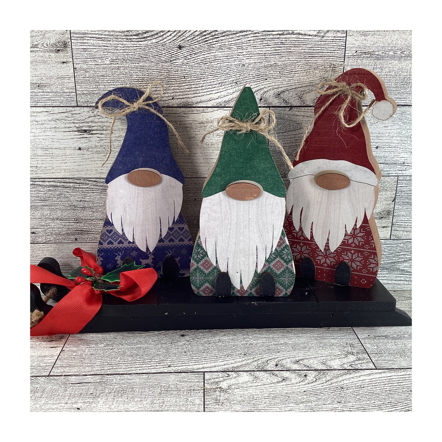AGD Christmas Decor - Uffda Chunky Wood Gnome Sled Display 5pc