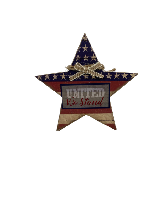 AGD Patriotic Decor - United Welcome Reversible Chunky Star Tiered Tray Sign