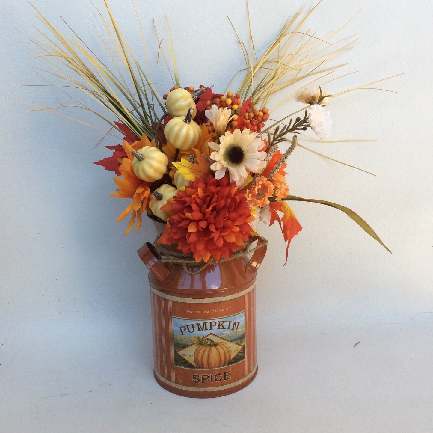 AGD Fall Decor - Pumpkin Spice Milk Can Filled Artificial Floral Display