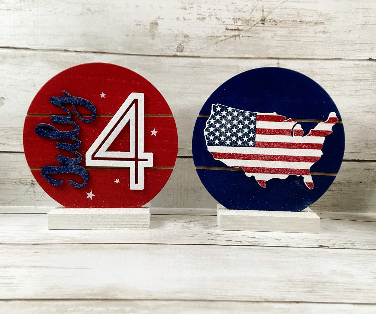 AGD Patriotic Decor - July 4th 1776 USA Map 3-D Ship-lap Signs 4pc Set