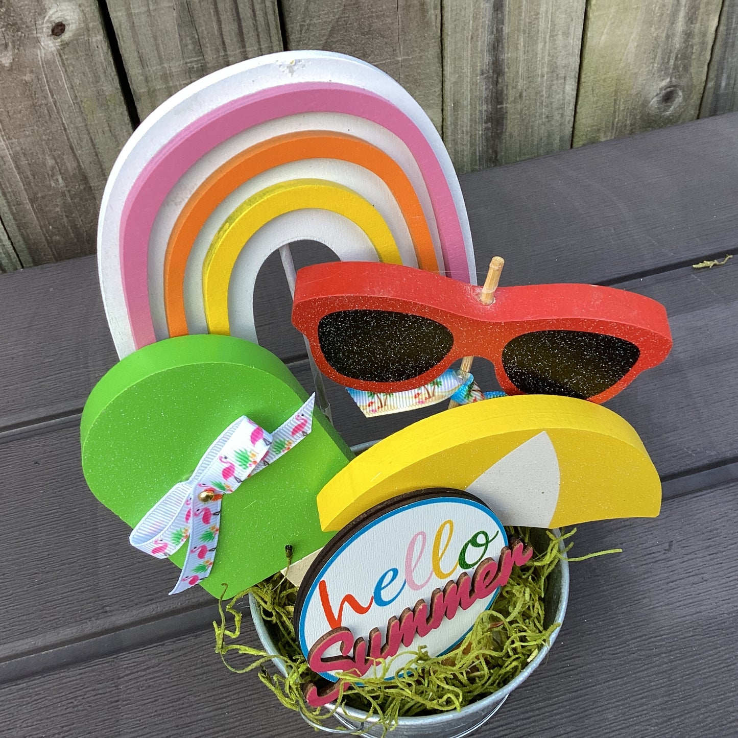 AGD Summer Decor - Hello Summer Beach Icon Galvanized Small Display