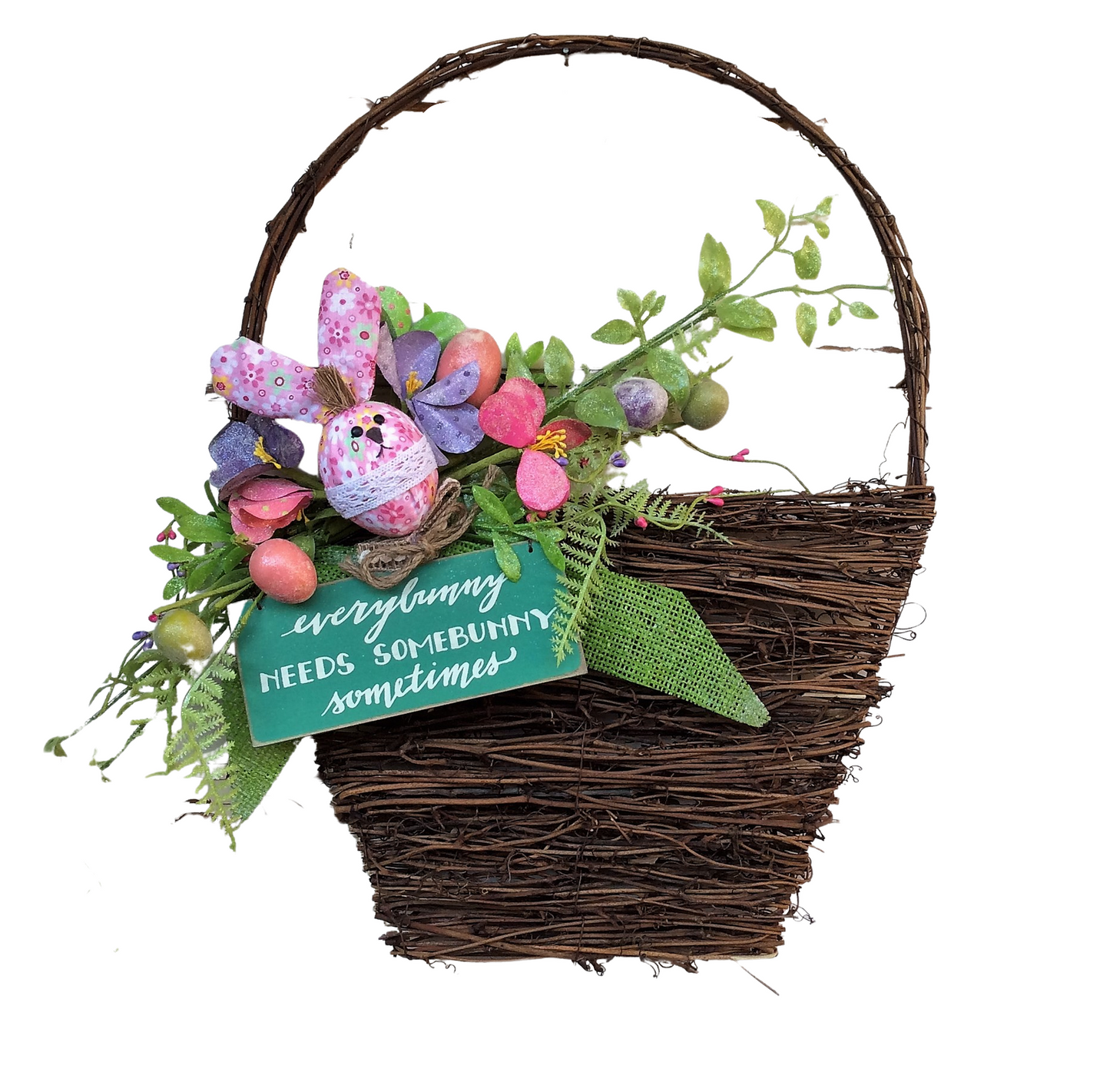 AGD Spring Easter Decor – Every Bunny Needs Somebunny Grapevine Basket Wreath