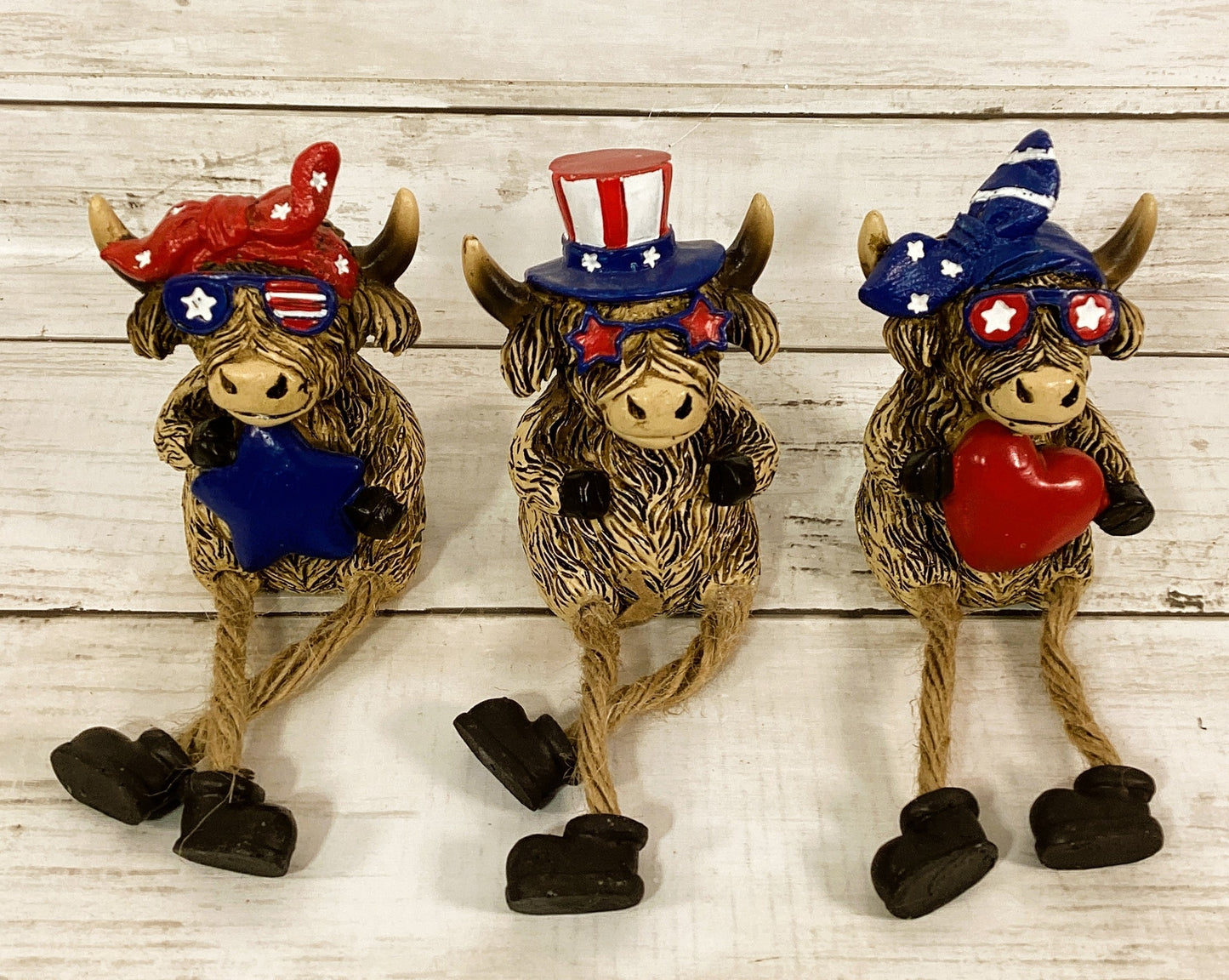 Gerson Patriotic Decor -July 4th Highland Cow Figurines 3pc