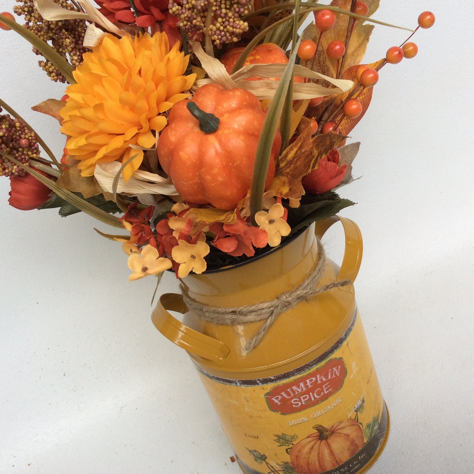 AGD Fall Decor - Pumpkin Spice Milk Can Filled Artificial Floral Display