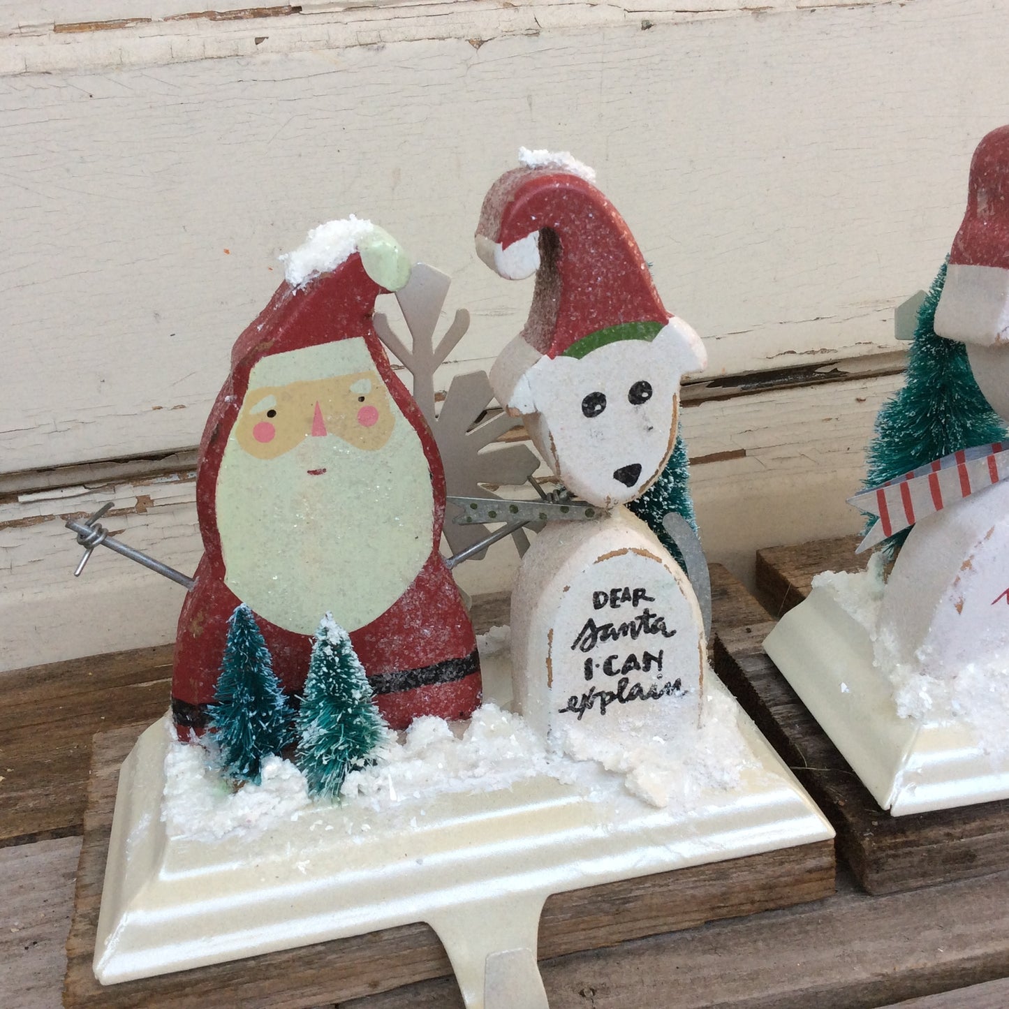 AGD Christmas Decor – Feliz Naughty Dog & Santa Stocking Holder 2pc Set