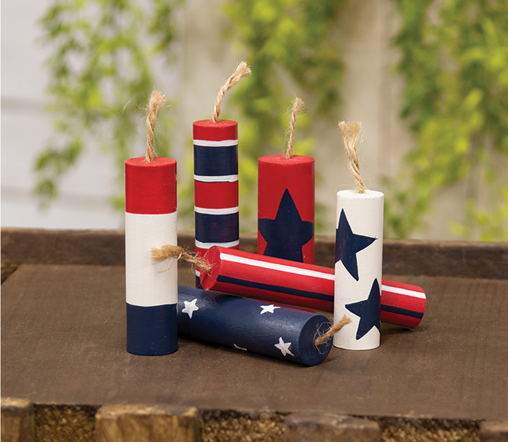 CWI Patriotic Decor - July 4th Wood Fire Crackers 6pc Set