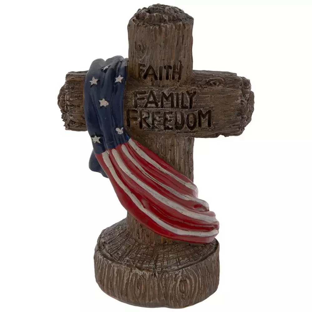 HL Patriotic Decor - Resin Light Up American Flag Draped Light Up Cross