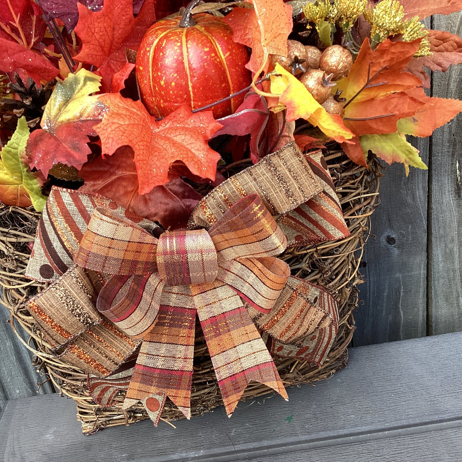 AGD Fall Decor - Large Blessings Grapevine Basket Harvest Floral Wreath
