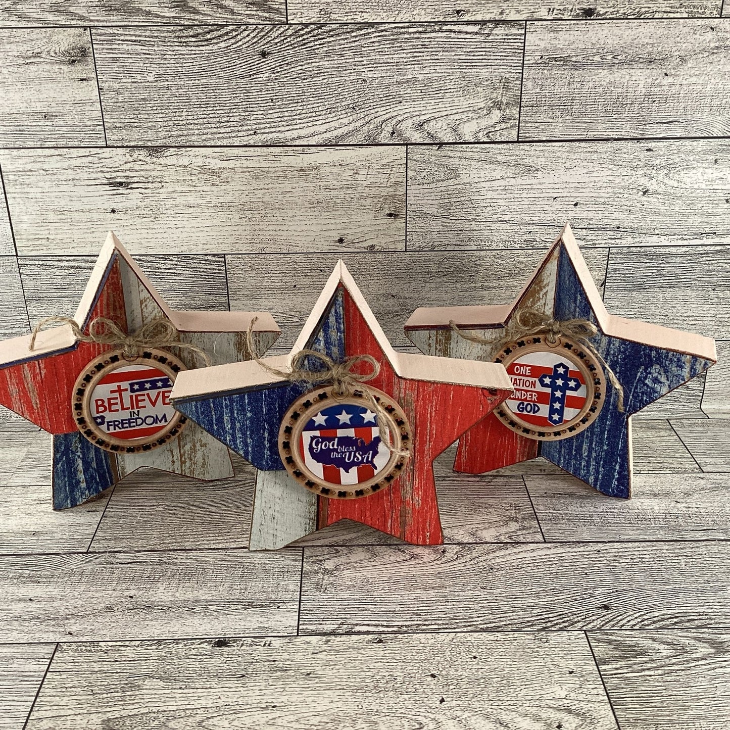 AGD Patriotic Decor - Faith Based July 4th Chunky Stars Tier Tray 3pc