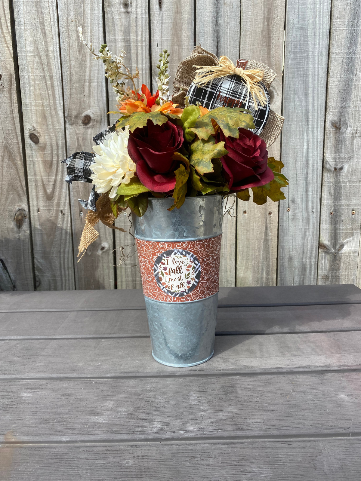 AGD Fall Decor  – Love Fall Galvanized Metal Floral Centerpiece