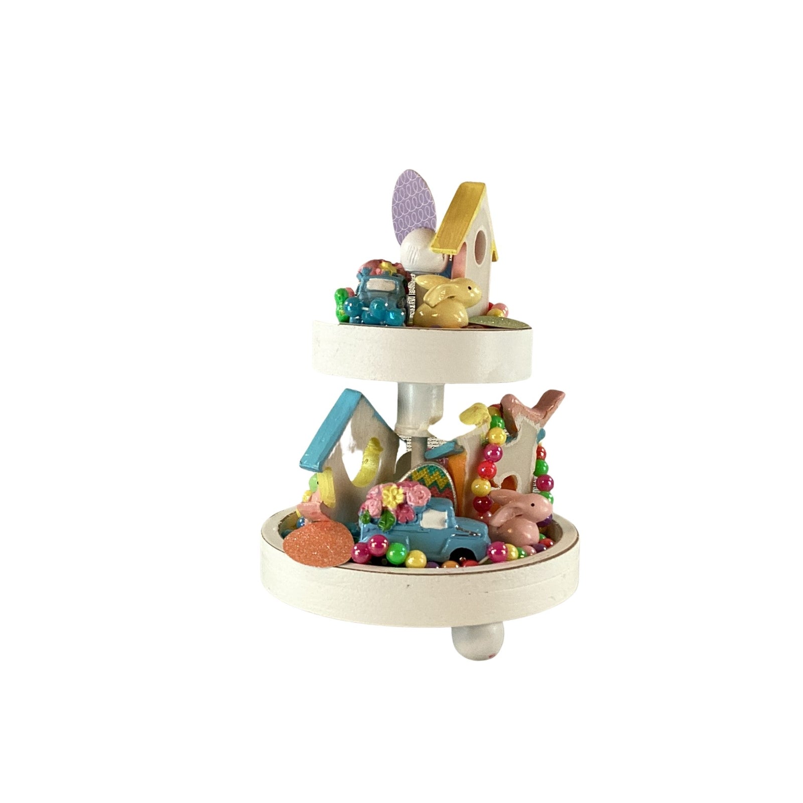 AGD Easter Decor - Small Miniature Spring Birdhouse Tier Tray Display
