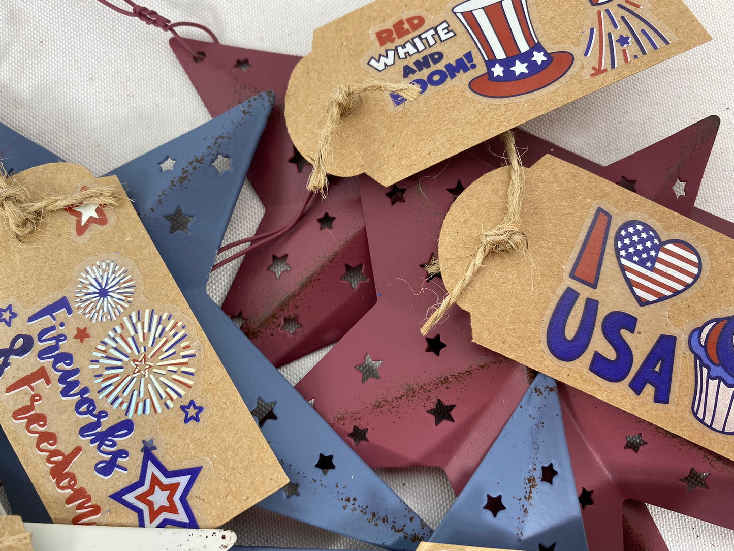 AGD Patriotic Decor - Americana 3-D TIn Star Ornaments 6pc Set