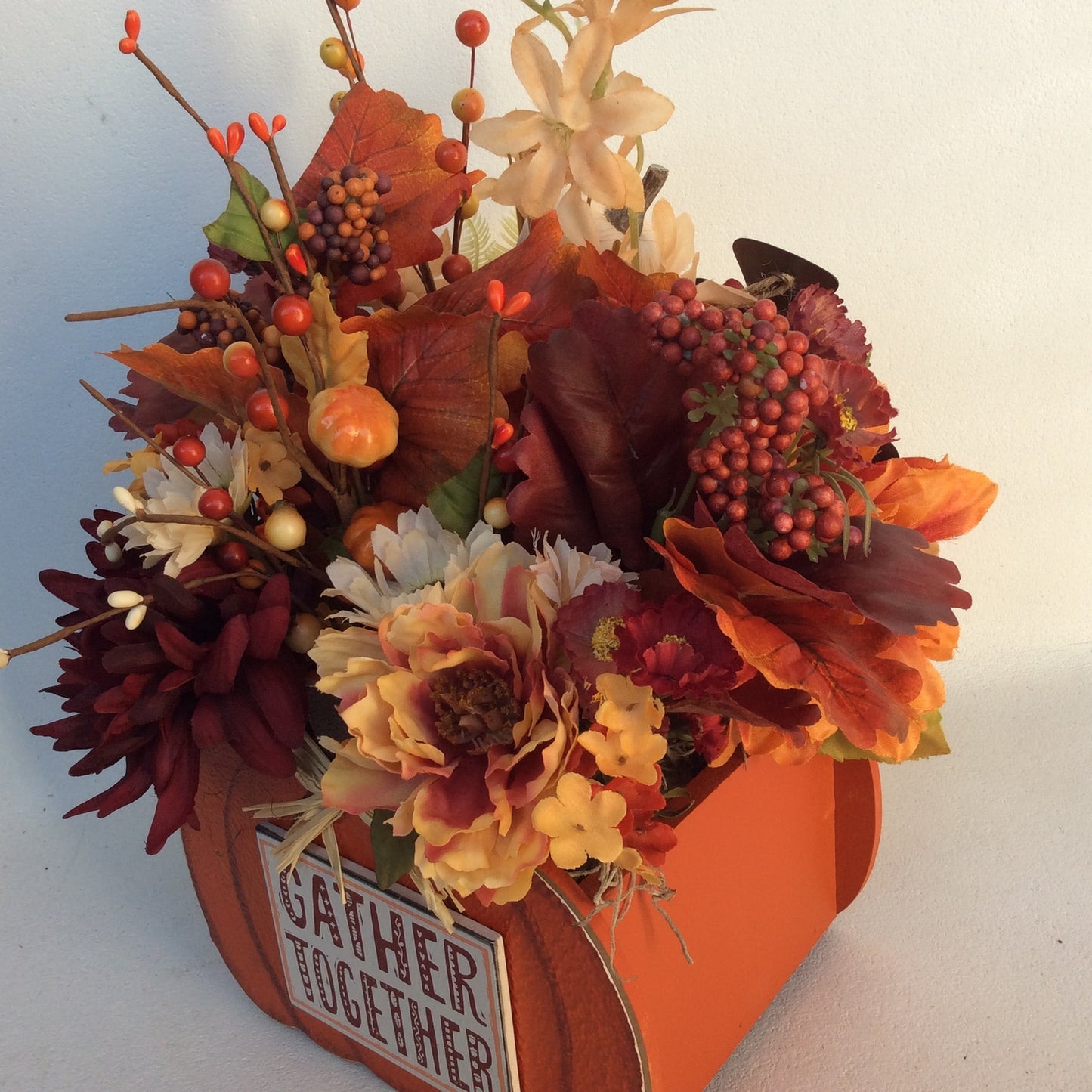 AGD Fall Decor-Harvest Thanksgiving Pumpkin Reversible Artificial Floral Display