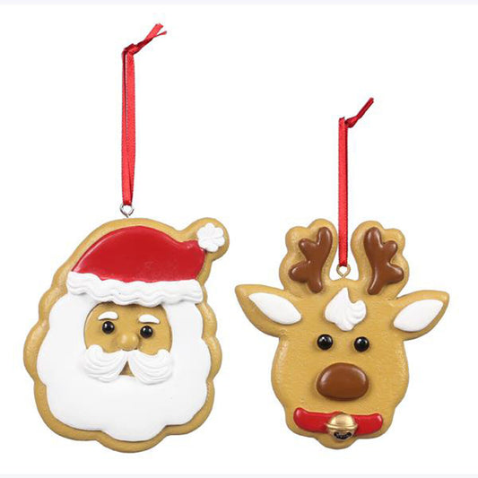 YI Christmas Decor - Santa Reindeer Gingerbread Cookie Ornaments 2pc