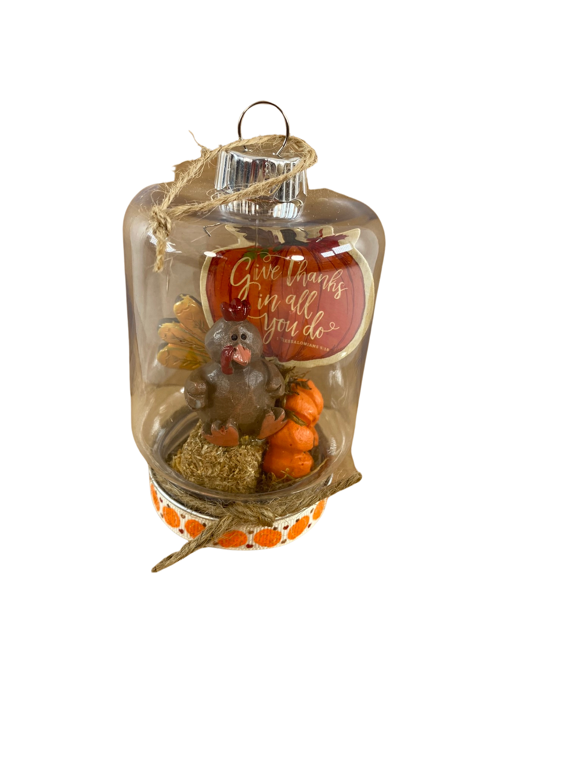 AGD Fall Decor - Give Thanks Resin Turkey Small Mason Jar Ornament