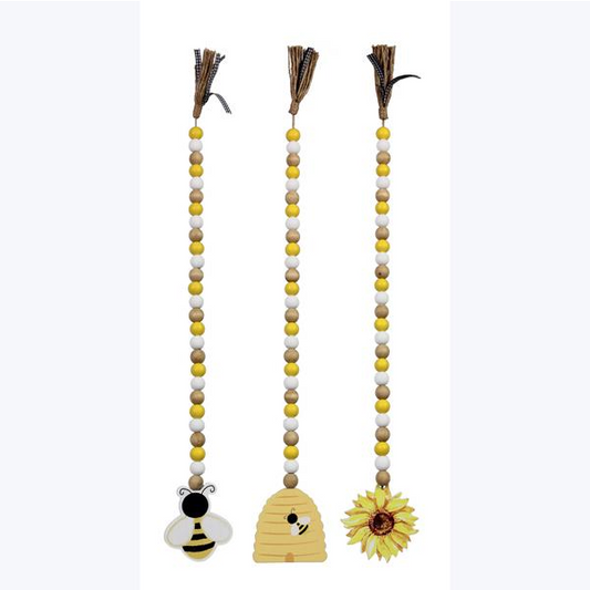 Youngs Spring Decor  – Wood Bead and Bee Hive Sunflower Garlands 3pc Set