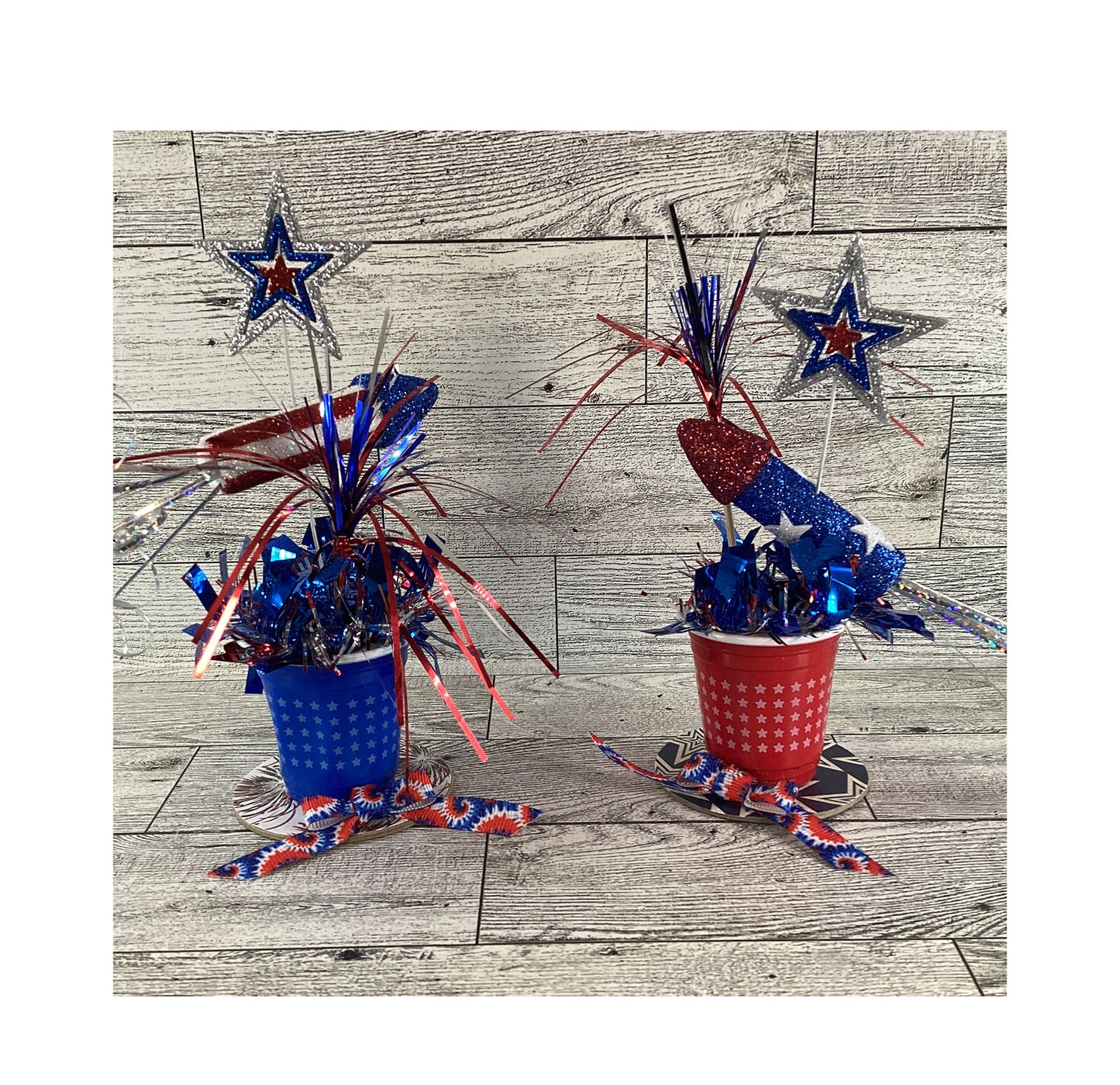 AGD Patriotic Decor - Small Firecrackers Filled Solo Cups Tier Tray 2pc Set