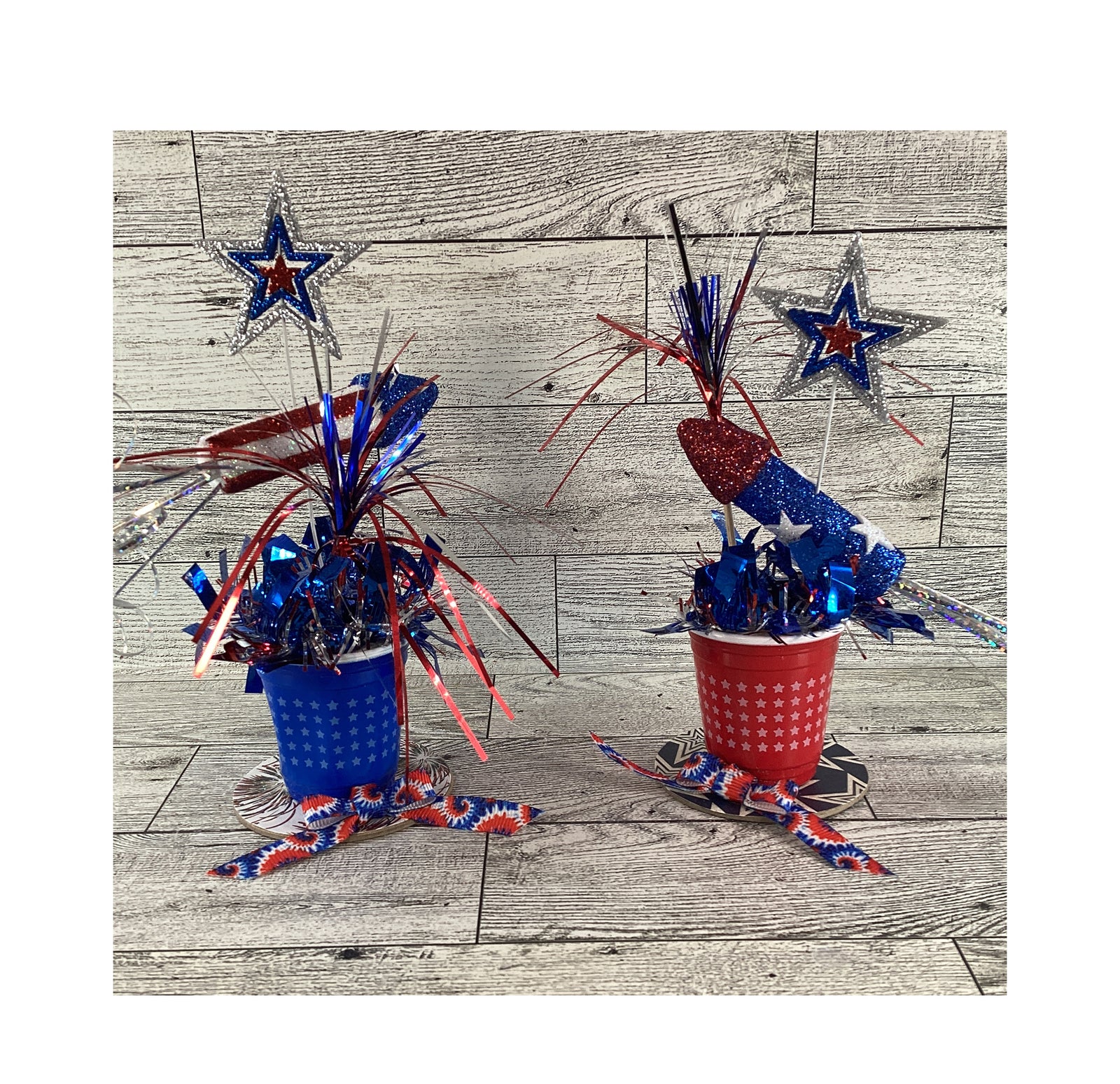 AGD Patriotic Decor - Small Firecrackers Filled Solo Cups Tier Tray 2pc Set