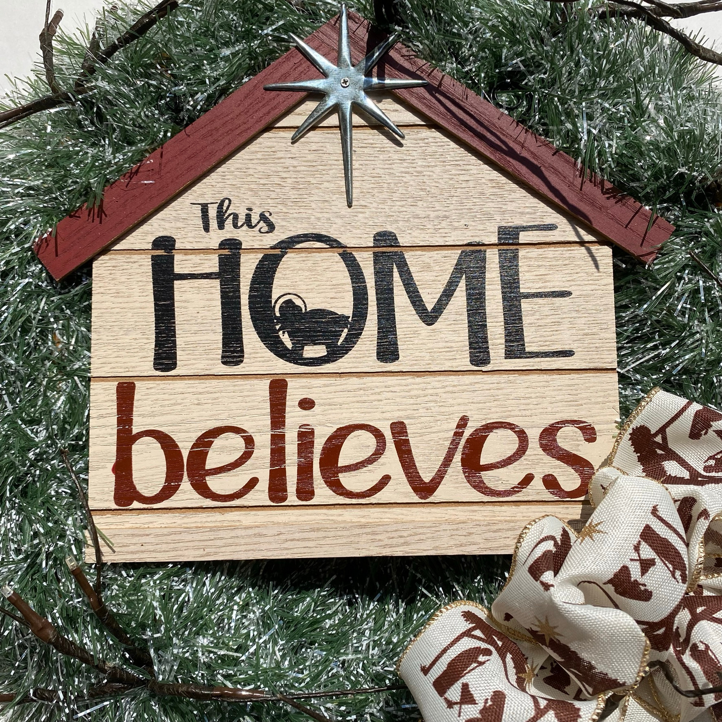 AGD Christmas Decor - Faux Pine This Home Believes Lighted Tinsel Wreath