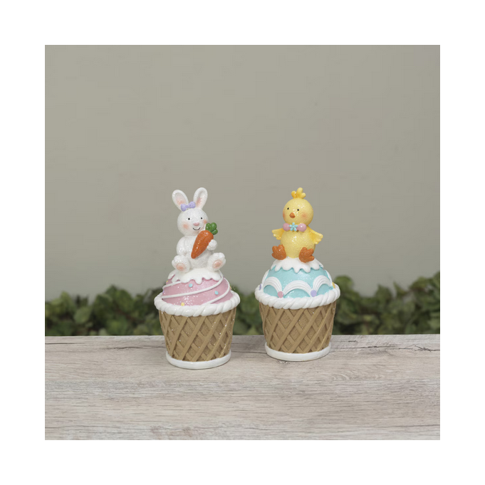 Gerson Easter Decor - Easter Bunny Chick Gingerbread Cupcake 2pc