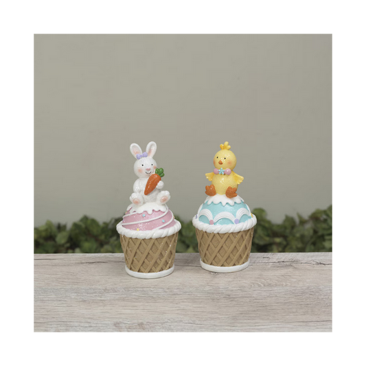 Gerson Easter Decor - Easter Bunny Chick Gingerbread Cupcake 2pc