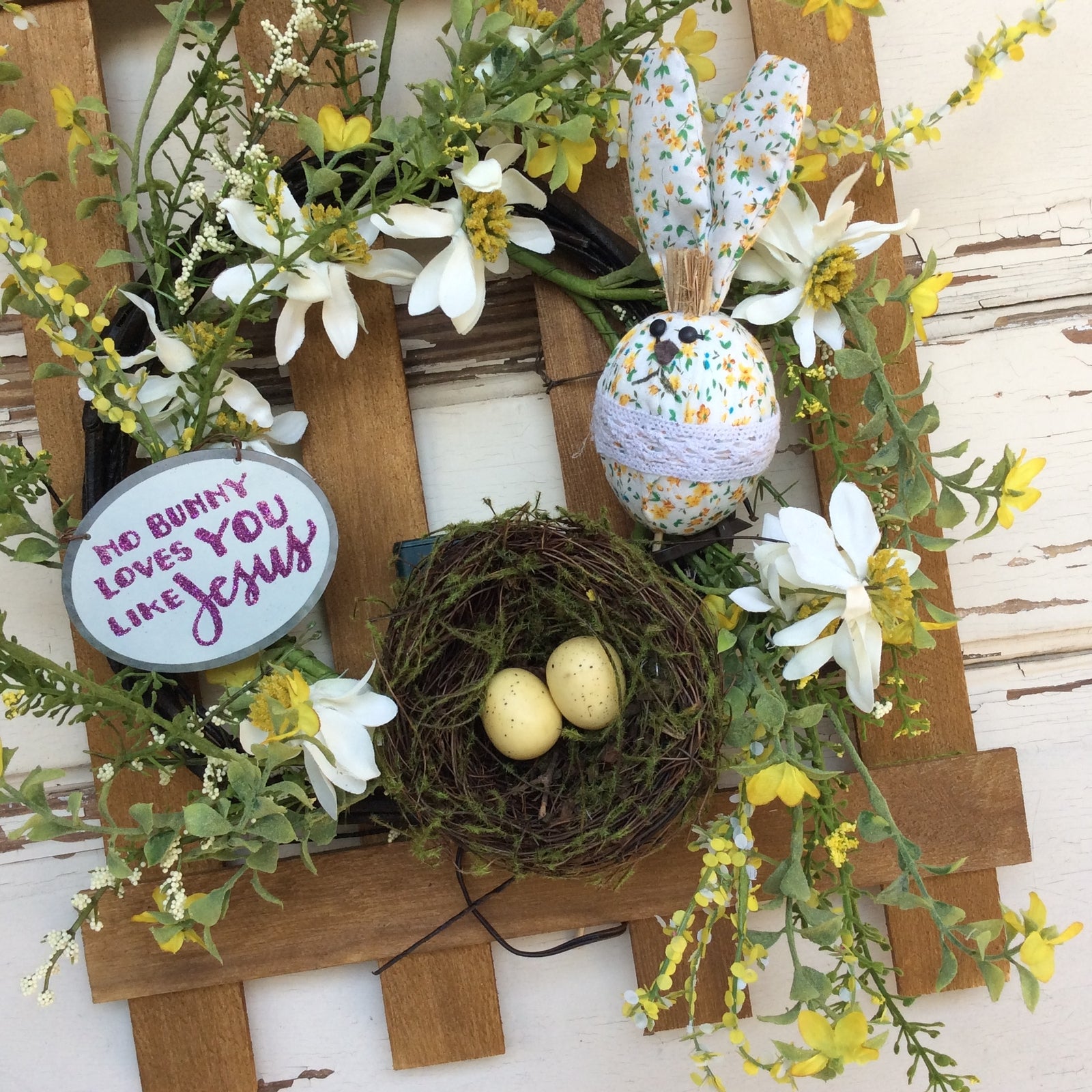AGD Easter Decor - No Bunny Loves You Like Jesus Fence Lighted Wreath