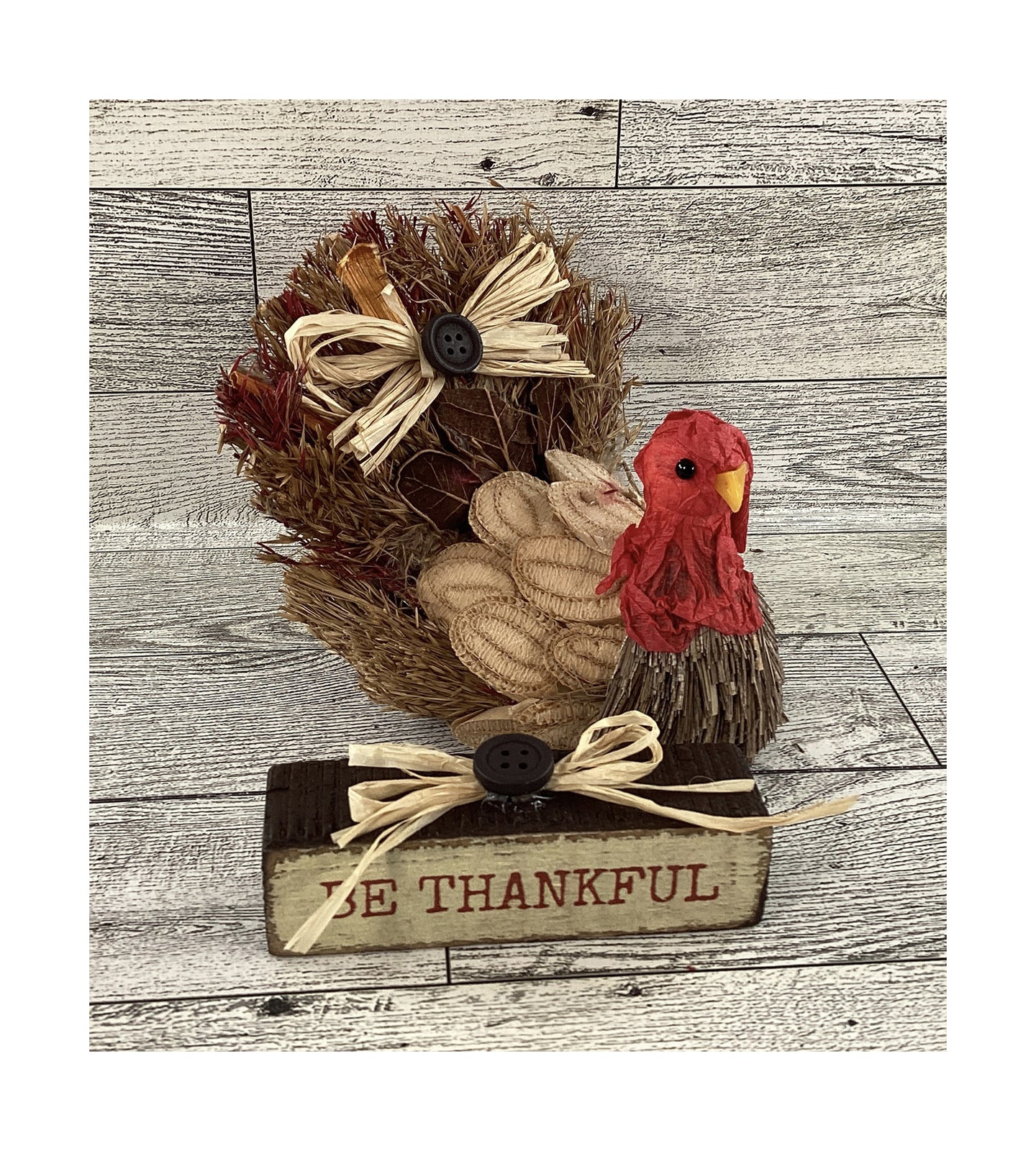 AGD Fall Decor - Natural Fiber Thankful Turkey Table-top Sitter