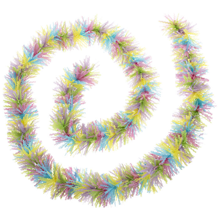 HL Easter Decor - Pink Blue Yellow Green Spring Colors Thick Tinsel Garland 9ft