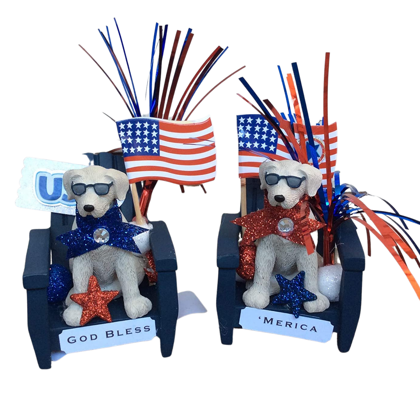 GD Patriotic Decor - God Bless & 'Merica Resin Summer Dog Decor 2pc