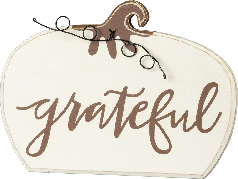 PBK Fall Decor - Grateful Chunky Beige Brown Wood Pumpkin