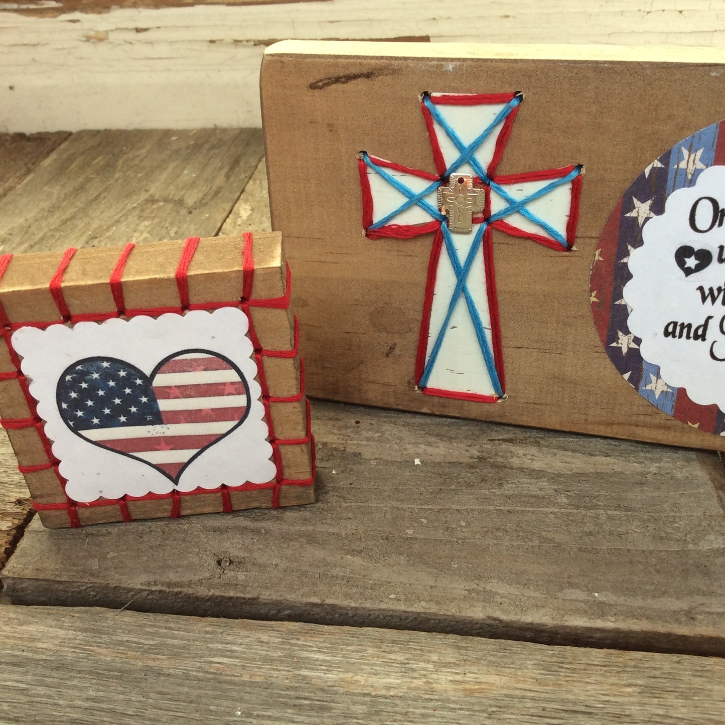 AGD Patriotic Decor - One Nation Under God Cross & Heart Display
