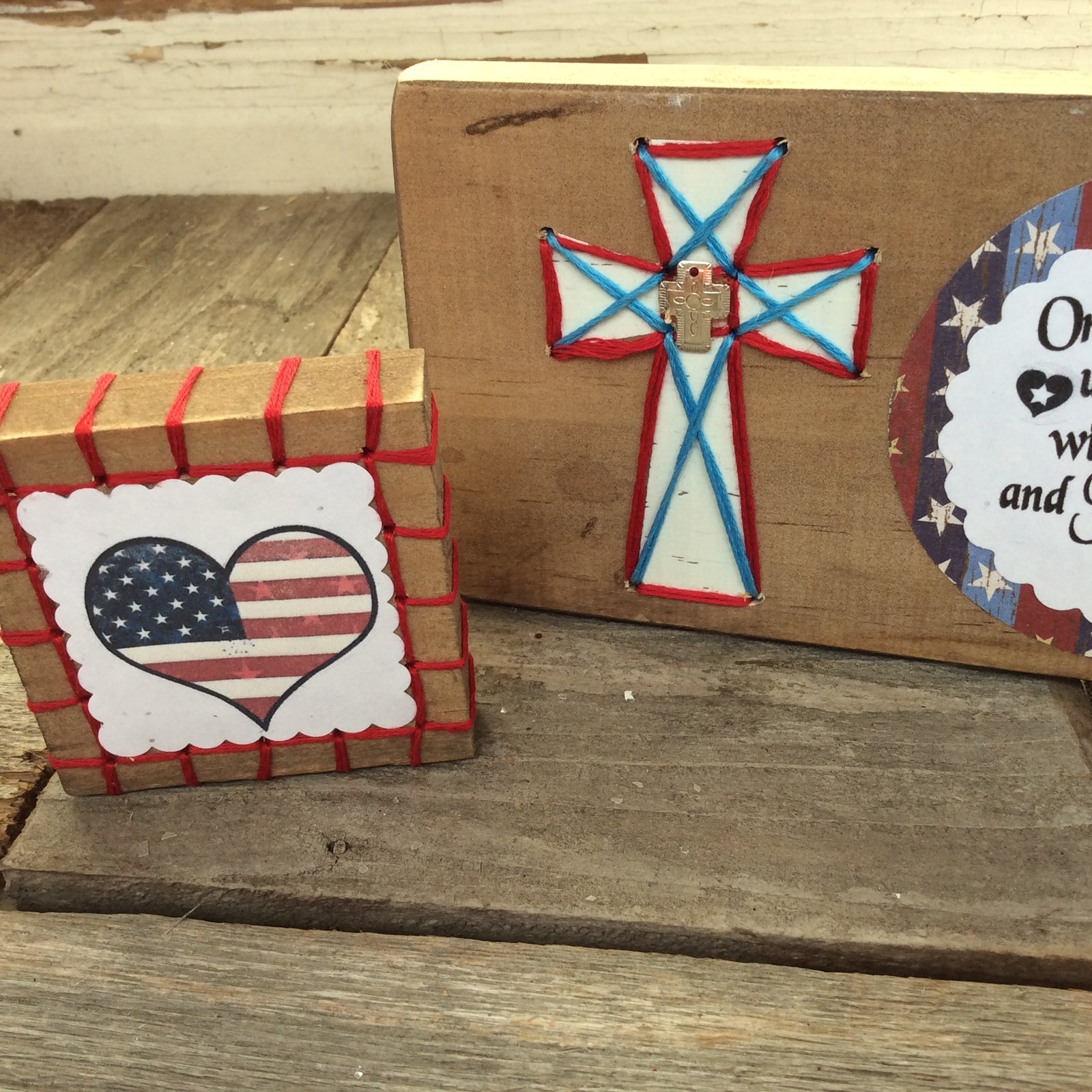 AGD Patriotic Decor - One Nation Under God Cross & Heart Display