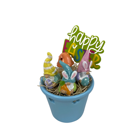 AGD Easter Decor - Miniature Resin Gnomes in Blue Ceramic Jar