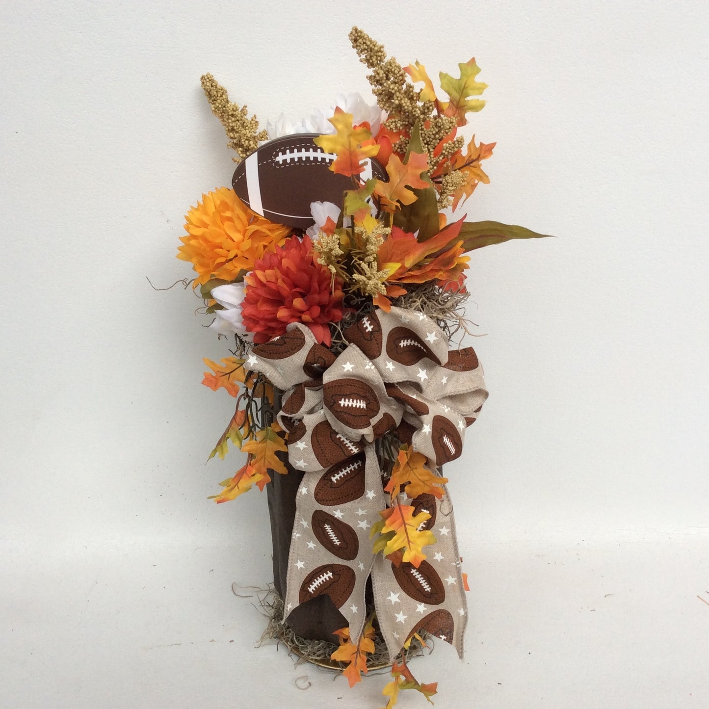 AGD Fall Decor - Football Mums Pumpkin Filled Artificial Floral Display