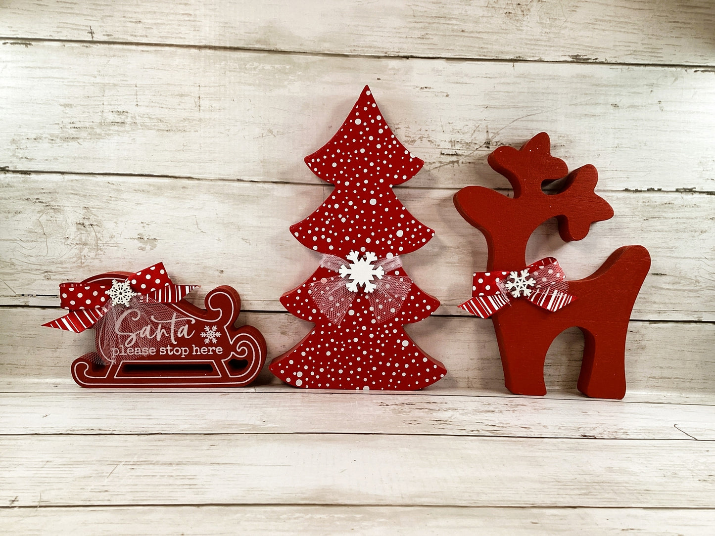 AGD Christmas Decor - Red White Tree Santa Sled Reindeer 3pc