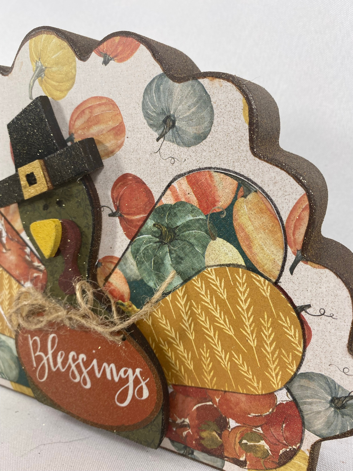 AGD Fall Decor - Reversible Blessings Welcome Fall Chunky Wood Turkey Sign