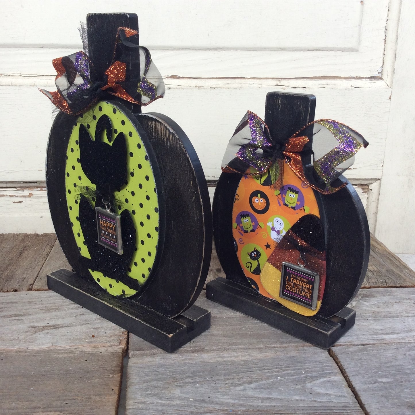 AGD Halloween Decor - Black Cat Candy Corn Pumpkins 2pc Set