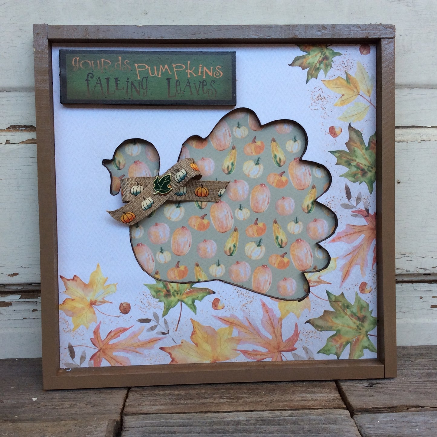 AGD Fall Decor - Prim Gourds Pumpkin Leaves Turkey Cut Out Plaque Sign