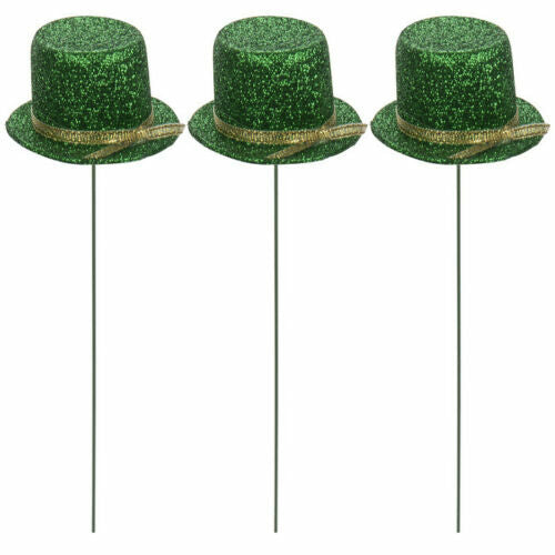 HL St Patrick Days Decor - Green Glitter Irish Tophats Floral Picks