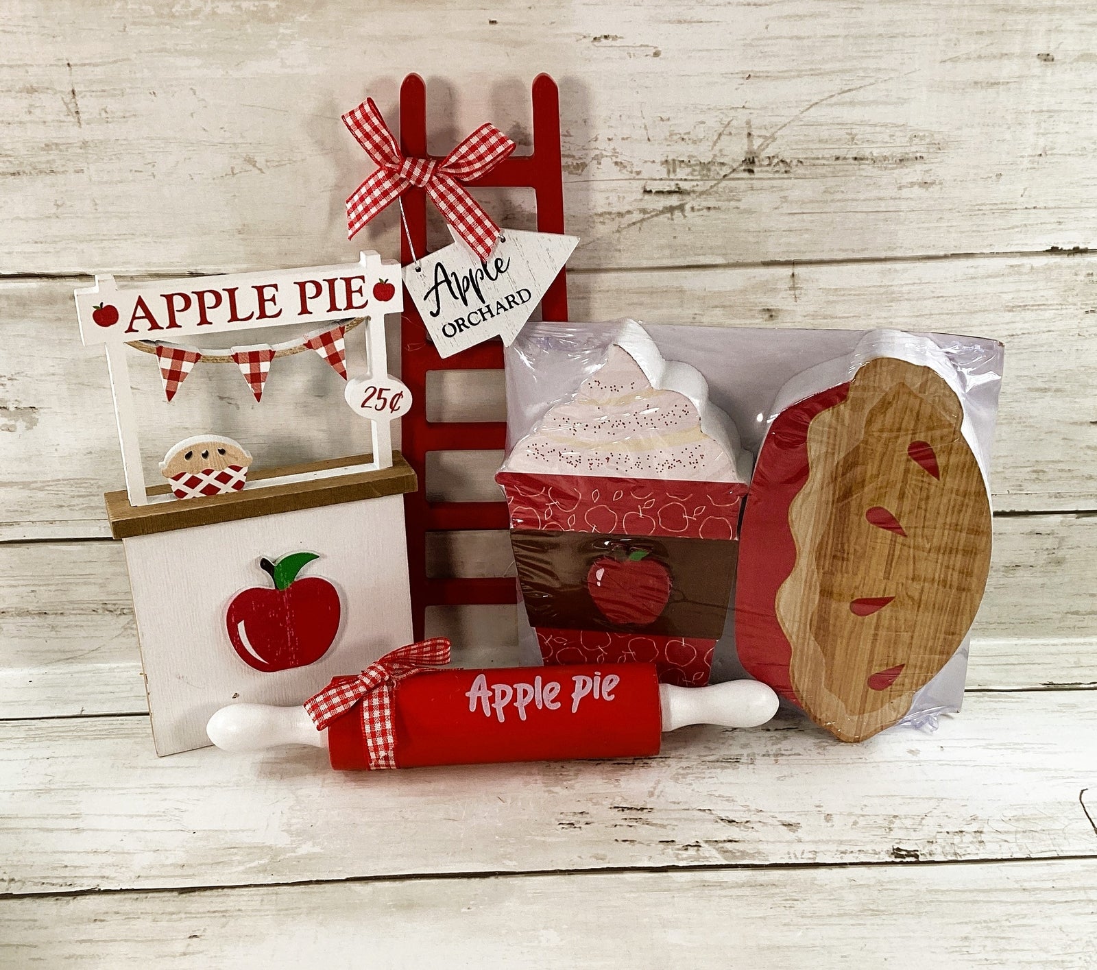 HL Fall Decor - Wood Chunky Apple Pie Cider Ladder Tier Tray 5pc Set