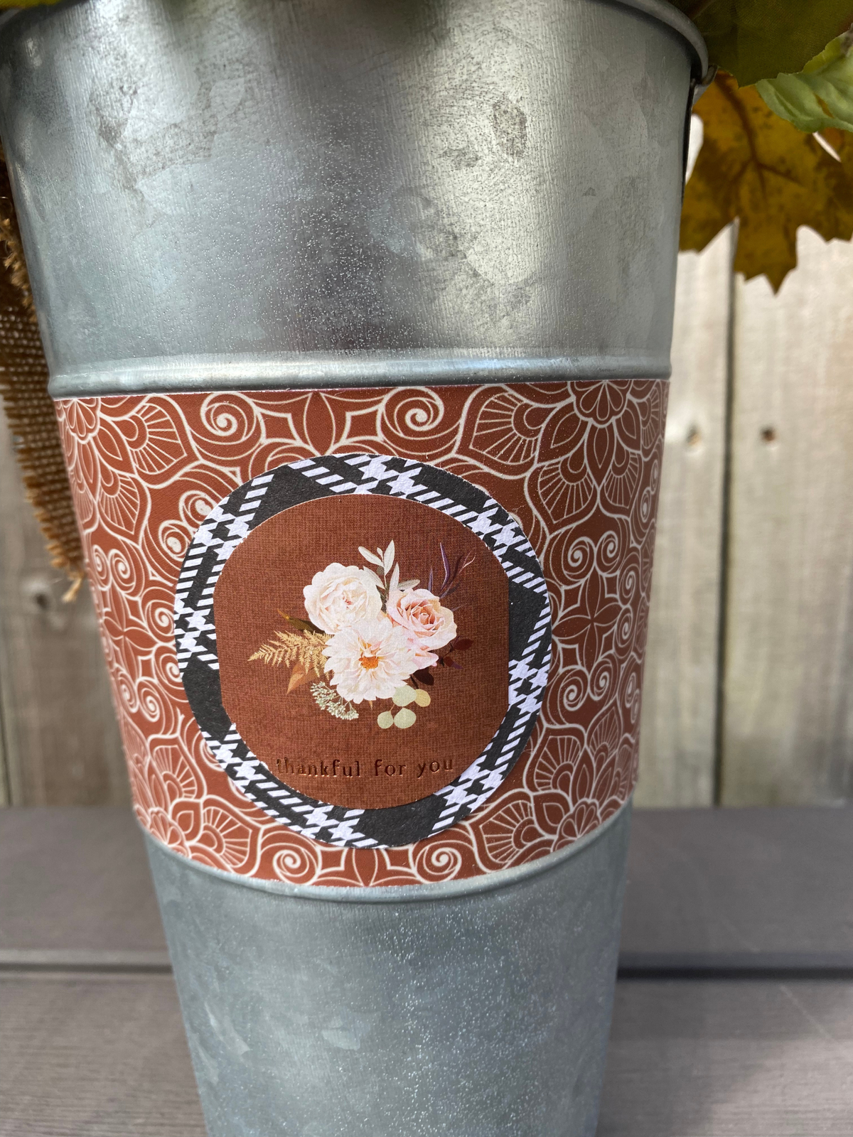 AGD Fall Decor  – Count Your Blessings Galvanized Metal Floral Centerpiece