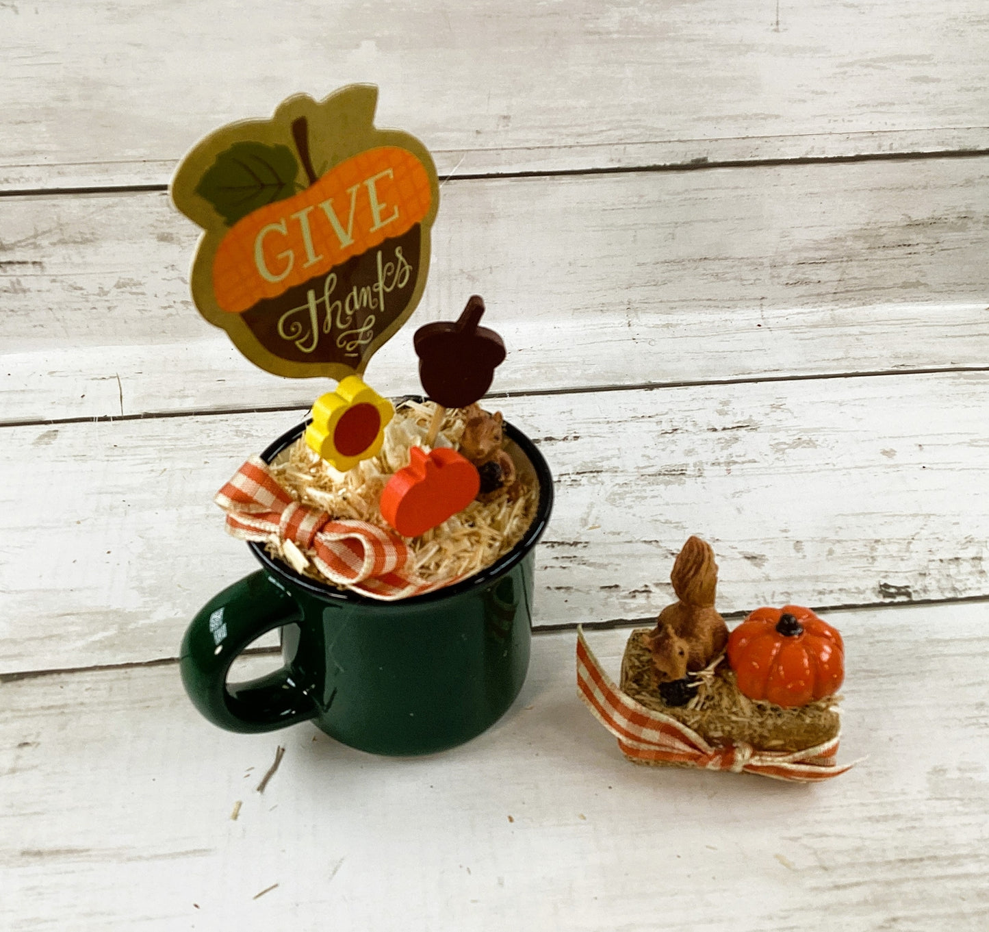 AGD Fall Decor - Small Espresso Coffee Cup Floral Display Bale of Hay 2pc