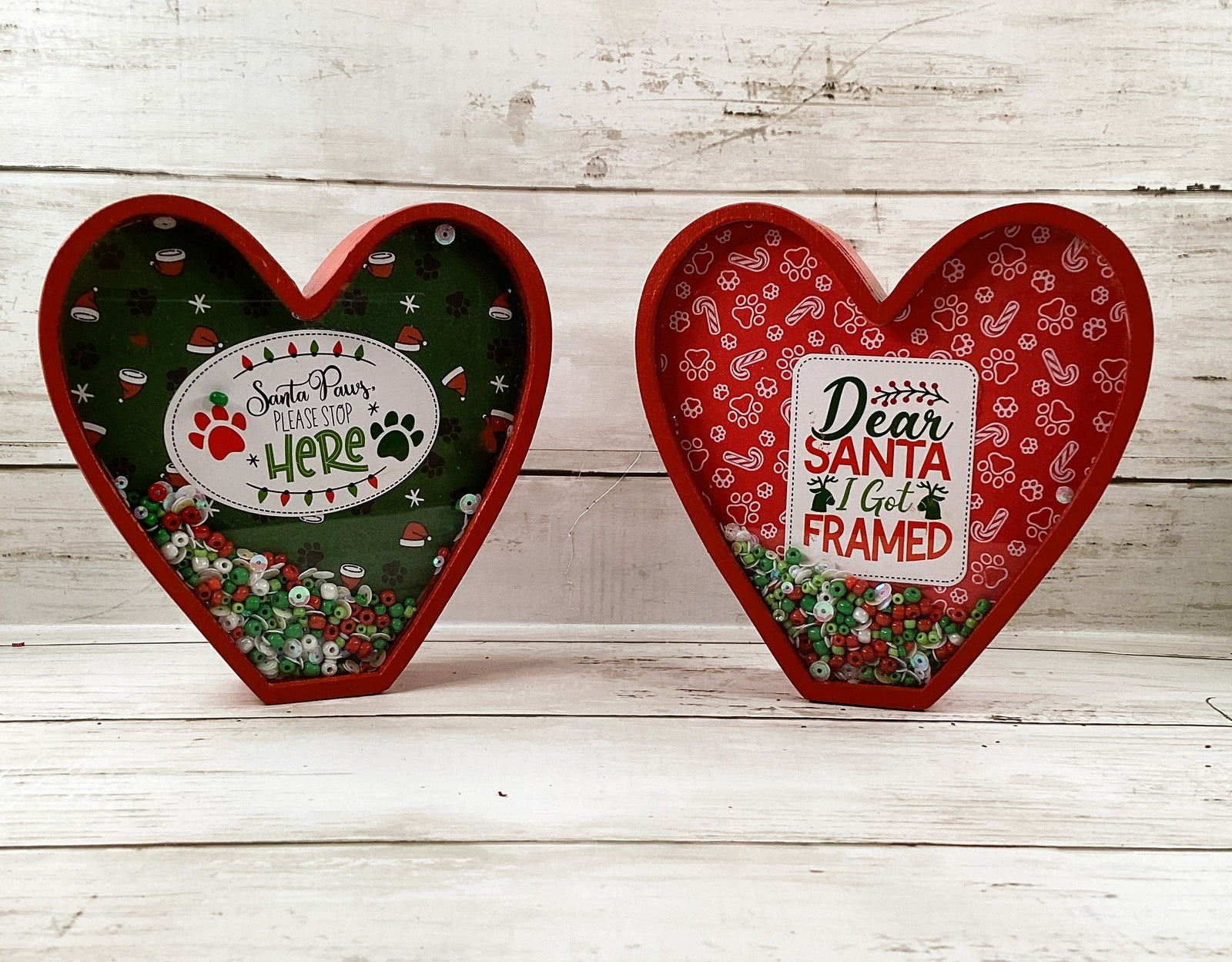 AGD Christmas Decor - Dog Pet Heart Chunky Wood Dry Shaker 2pc Set